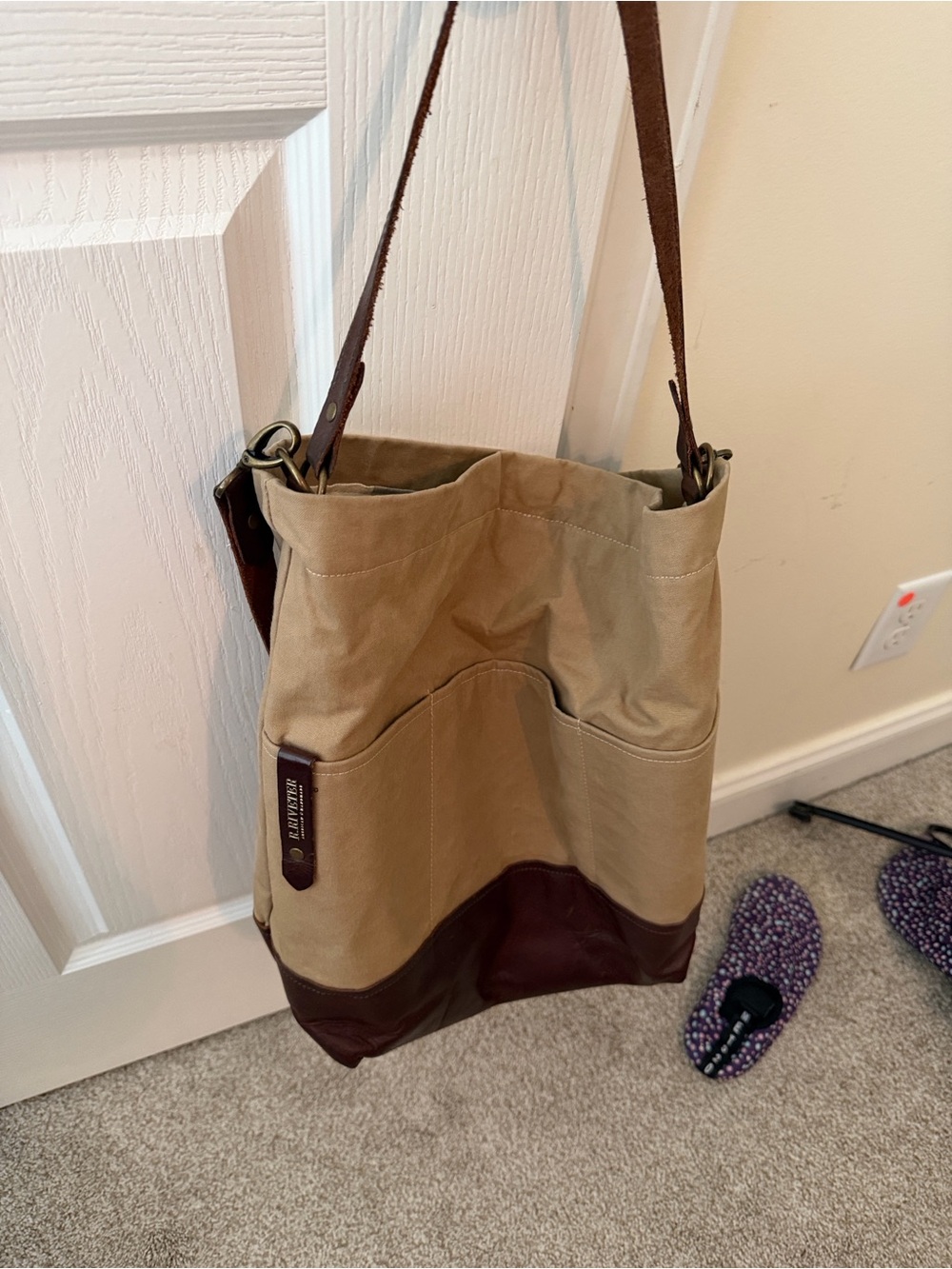 R. Riveter American Handmade Canvas & Leather Tote Bag Made in USA Brown Tan